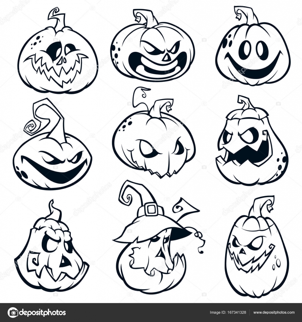 halloween pumpkins curved with jack o lantern face vector cartoon illustration strokes and outlines - Halloween Outlines halloween pumpkins curved with jack o lantern face vector cartoon illustration strokes and outlines - Halloween Outlines