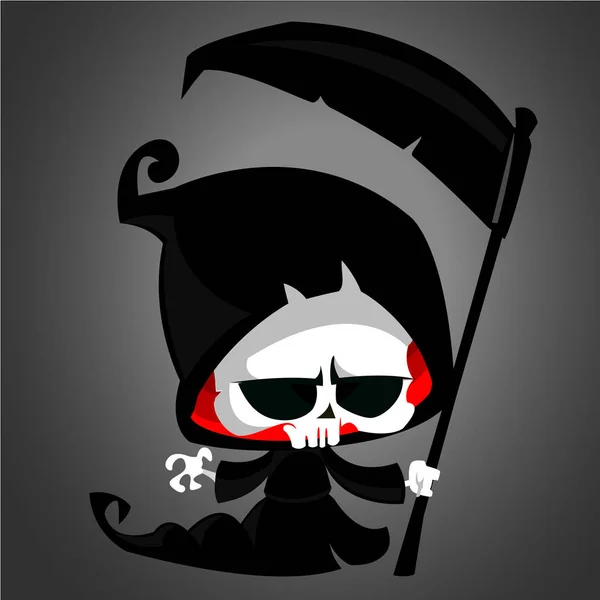 Schattige cartoon grim reaper met zeis geïsoleerd op wit. Vectorillustratie — Stockvector