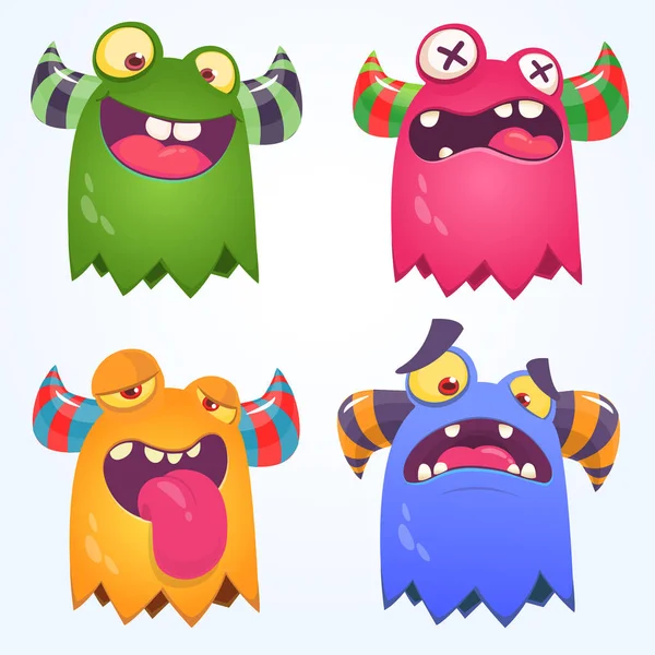 Cartoon Monsters set for Halloween. Vektorová sada kreslených monster izolovaných. Design pro potisk, stranickou dekoraci, tričko, ilustraci, znak nebo samolepku — Stockový vektor