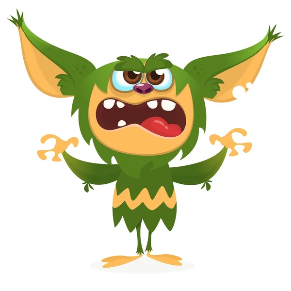 Gremlin zangado com desenhos animados. Halloween vetor ilustração de monstro peludo —  Vetores de Stock