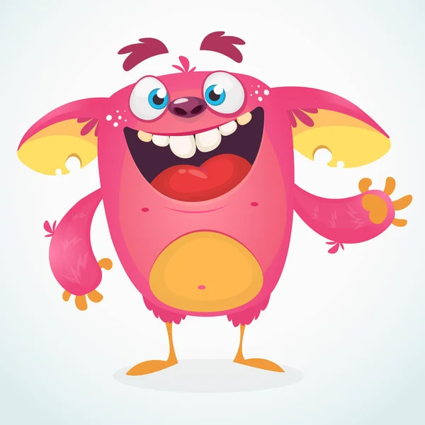 Šťastné kreslené monstrum. Halloween růžové chlupaté monstrum vektor ilustrace — Stockový vektor