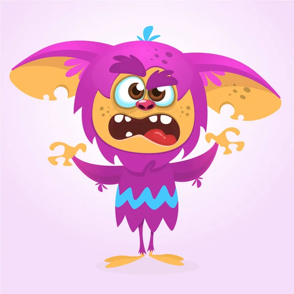 Mostro dei cartoni animati arrabbiato. Illustrazione vettoriale di Halloween di volto mostro viola — Vettoriale Stock