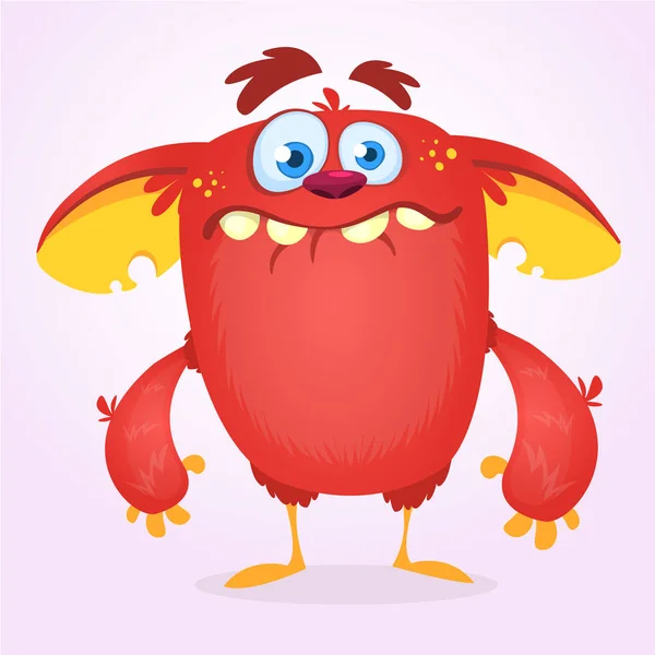Mignon monstre de dessin animé heureux. Illustration vectorielle de la mascotte de monstre rouge — Image vectorielle