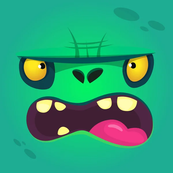 Kreslený rozzlobený zombie obličej. Vektor zombie monster square avatar — Stockový vektor