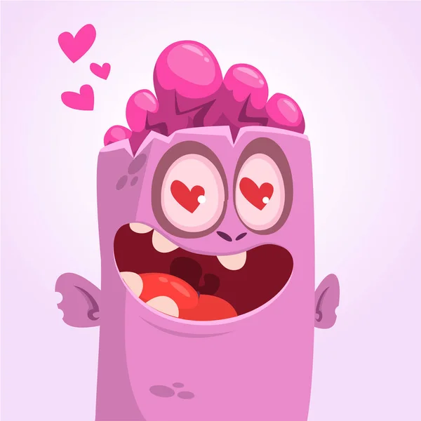 Cartoon square zombie face head in love. St Valentine's Day — Stock Vector