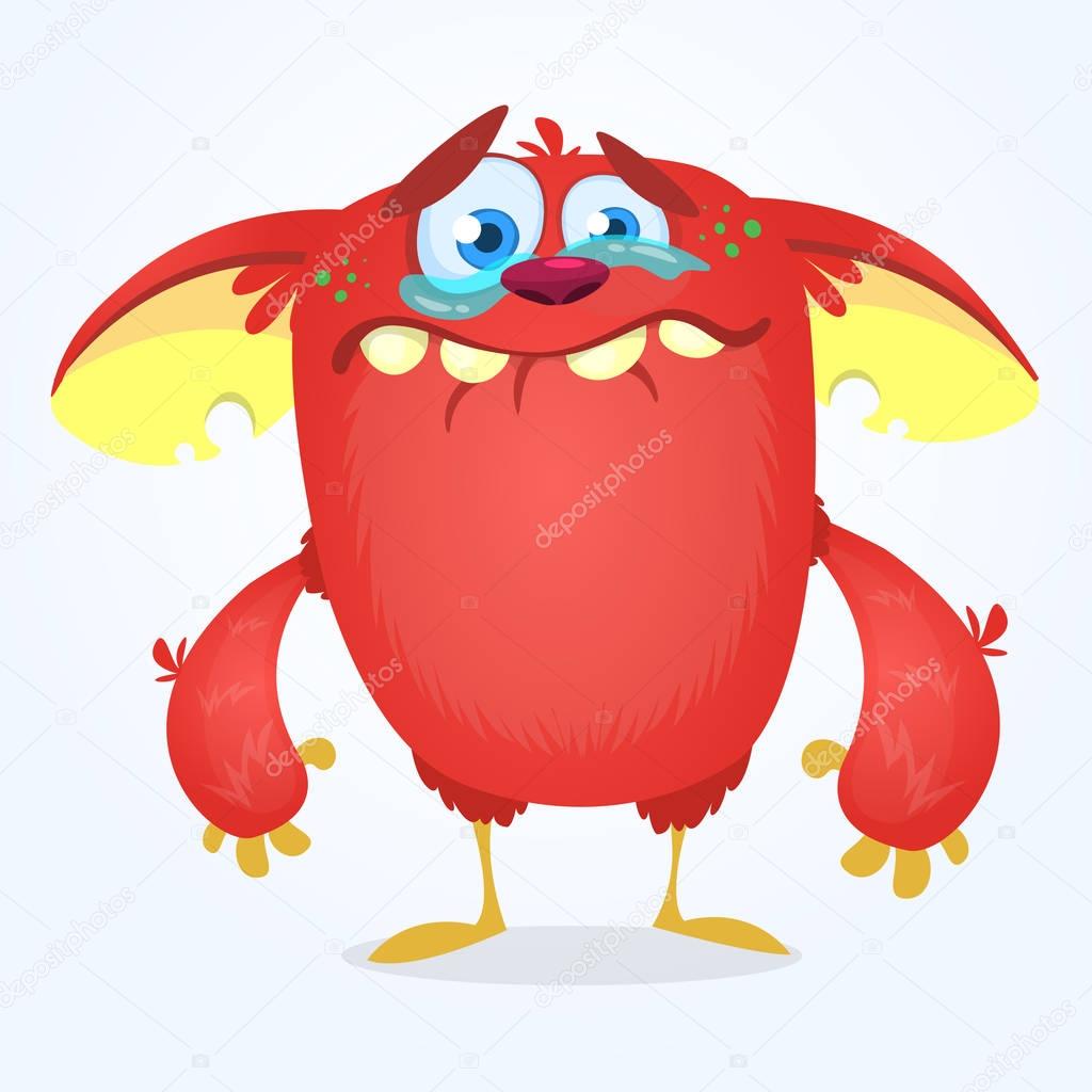 Llorando Lindo Monstruo De Dibujos Animados Rojo Adorable Peque O Monstruo Troll Gremlin O