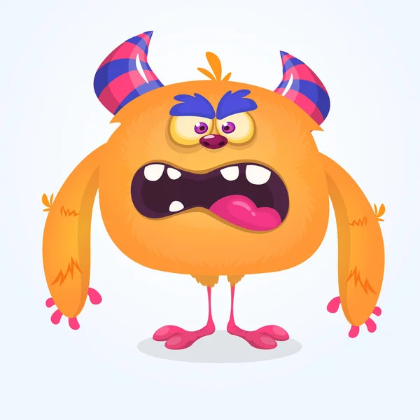 Nettes Cartoon-Monster. Vector pelzige orangefarbene Monster Charakter mit winzigen Beinen und großen Hörnern. Halloween-Design — Stockvektor