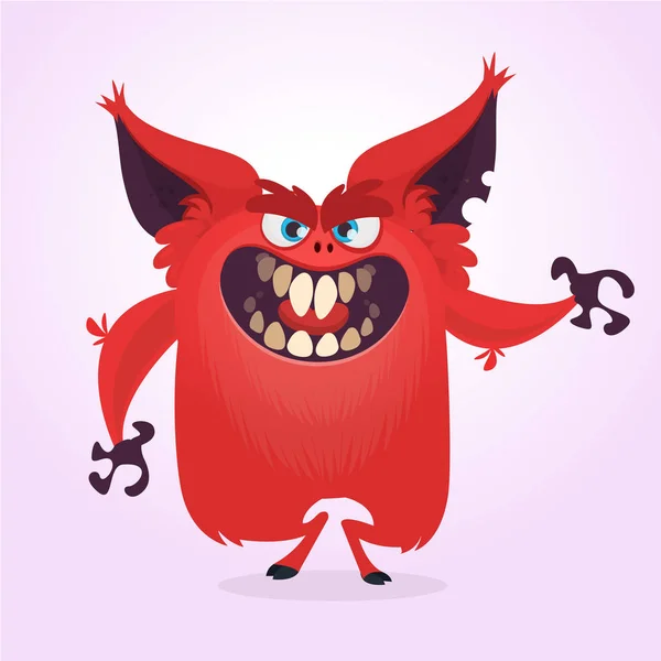 Desenhos animados ilustração monstro vermelho. Vetor de um pequeno monstro com orelhas grandes —  Vetores de Stock