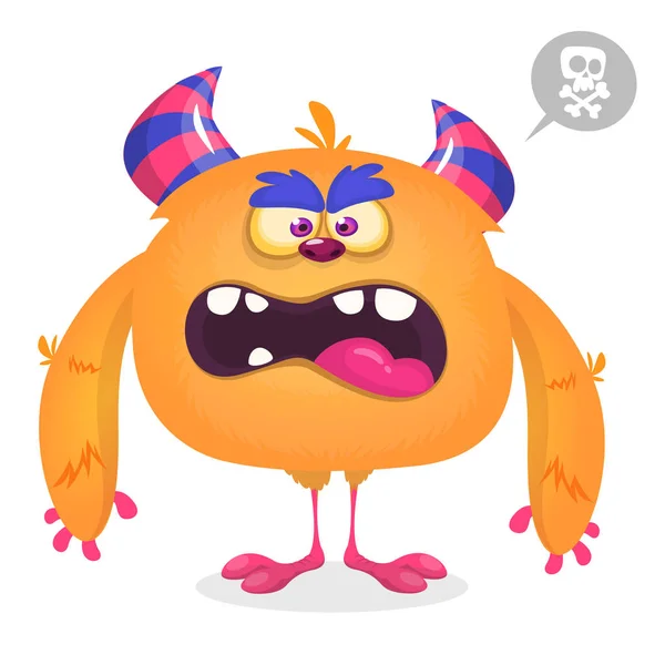 Roztomilé naštvané kreslené monstrum. Vektorový chlupatý pomerančový monstrum s malýma nohama a velkými rohy. Halloween design — Stockový vektor