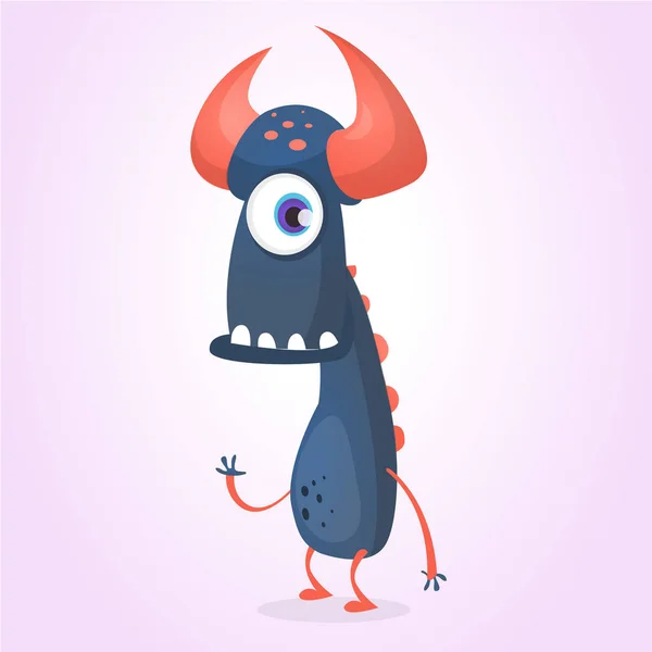 Leuk vrolijk cartoon zwart monster met een oog. Vector illustraties. — Stockvector