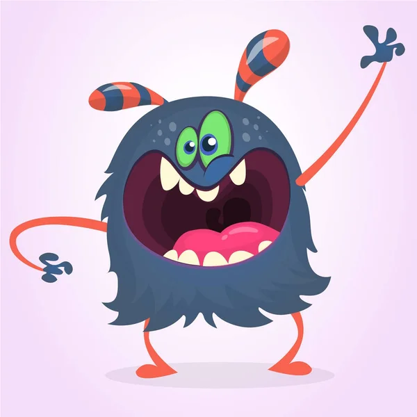Angry cartoon black monster screanimg and waving hand. Yelling angry monster expression. Halloween character. Vector illustrations. — Stock Vector