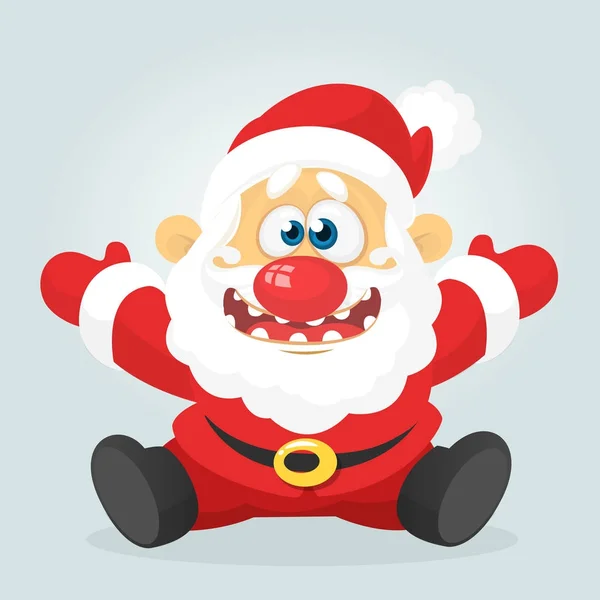 Drôle excité dessin animé Père Noël assis. Illustration vectorielle de Noël — Image vectorielle