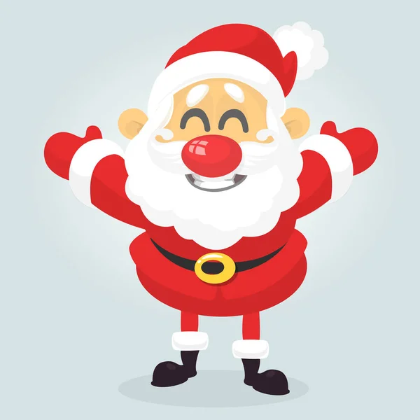 재미 있는 만화 산타 클로스 문자 손을 흔들고 흰색 배경에 고립. 크리스마스 일러스트 벡터. 인쇄, 어린이 책, 인사말 카드 또는 초대장 디자인 — 스톡 벡터