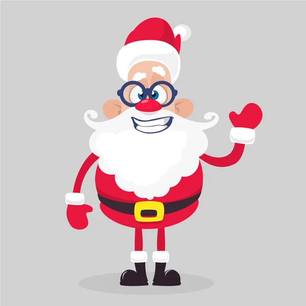 Fröhliche Cartoon-Weihnachtsmann-Figur winkt Hände isoliert weißen Hintergrund. Vektor Weihnachtsillustration — Stockvektor