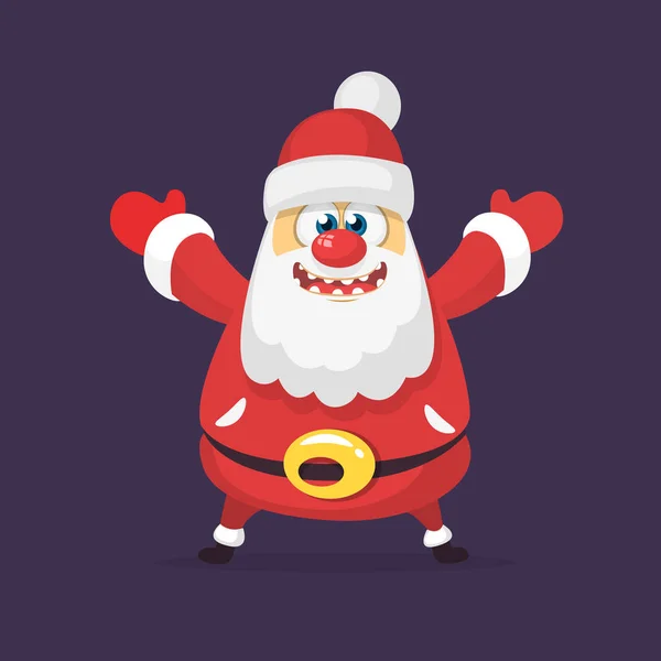 Смешной мультяшный персонаж Санта-Клауса размахивая руками на белом фоне. Векторная рождественская иллюстрация — стоковый вектор