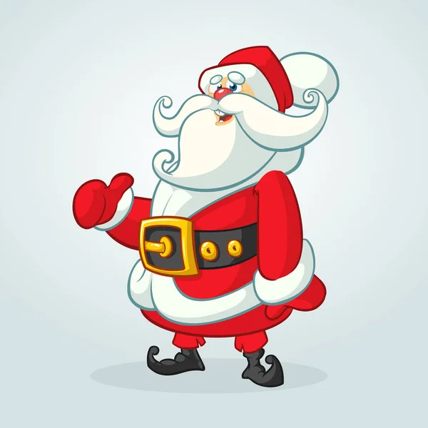 Funny cartoon Santa claus character pointing hand isolated white background. Vector Christmas illustration — Stock Vector