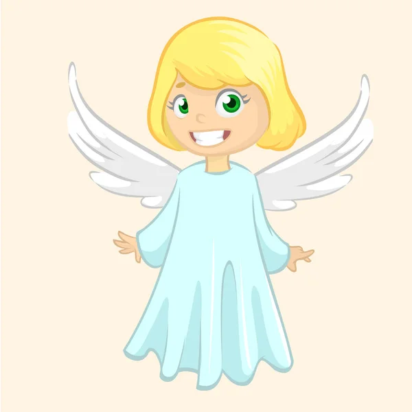 Malaikat kartun. Vecor ilustrasi gadis terbang malaikat untuk Natal dekorasi hari libur. Desain untuk cetak, poster, stiker, kartu ucapan atau undangan - Stok Vektor