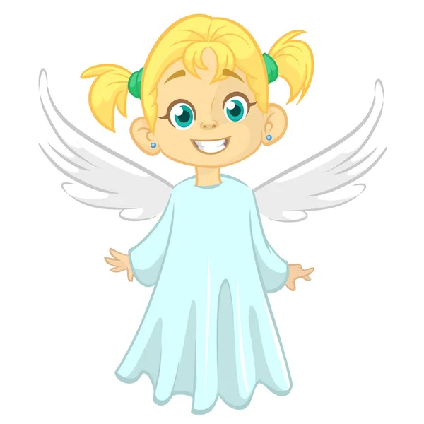 Мультяшный ангел. Векор иллюстрация летящей девочки-ангела для украшения рождественского праздника . — стоковый вектор