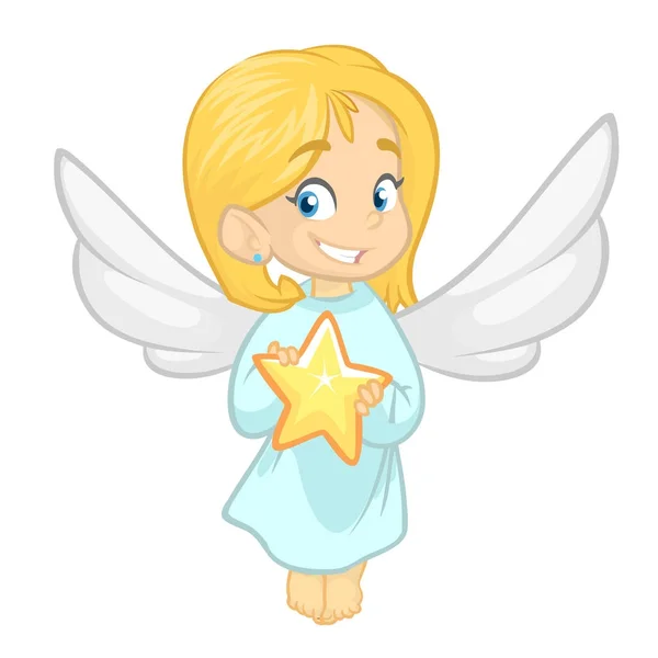 Illustrazione con una bambina vestita da angelo. Cartone animato vettoriale — Vettoriale Stock