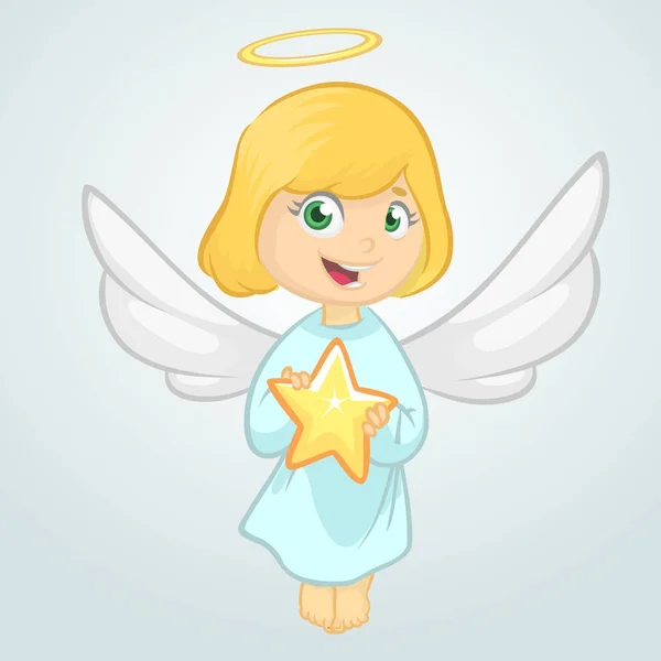 Lindo ángel de Navidad sosteniendo una estrella. Ilustración vectorial aislada — Archivo Imágenes Vectoriales