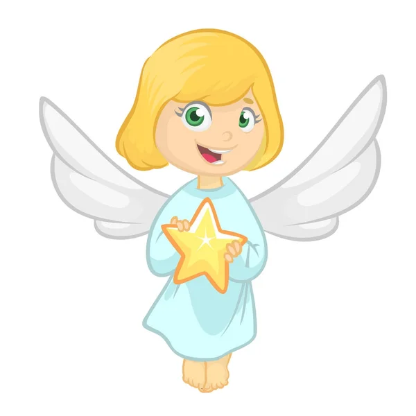 Ilustración con una niña vestida de ángel. Caricatura vectorial — Archivo Imágenes Vectoriales