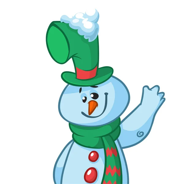 Funny cartoon snowman waving. Christmas snowman character  illustration isolated — Stock Vector