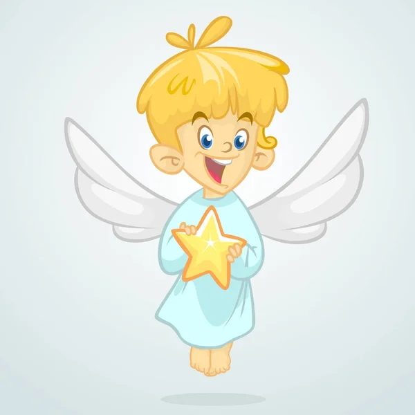 Cute cartoon angel holding a star vector illustration isolated. Christmas cartoon — Stock Vector