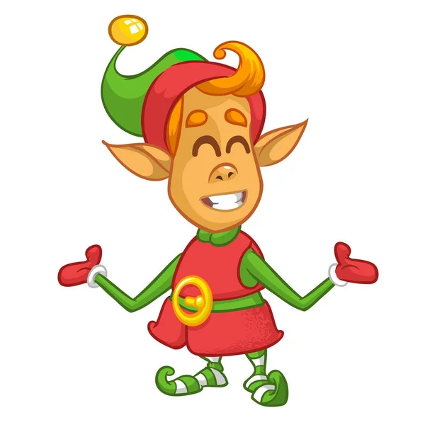 Dibujos animados Ilustración de feliz Elfo de Navidad. Vector carácter enano feliz aislado — Archivo Imágenes Vectoriales