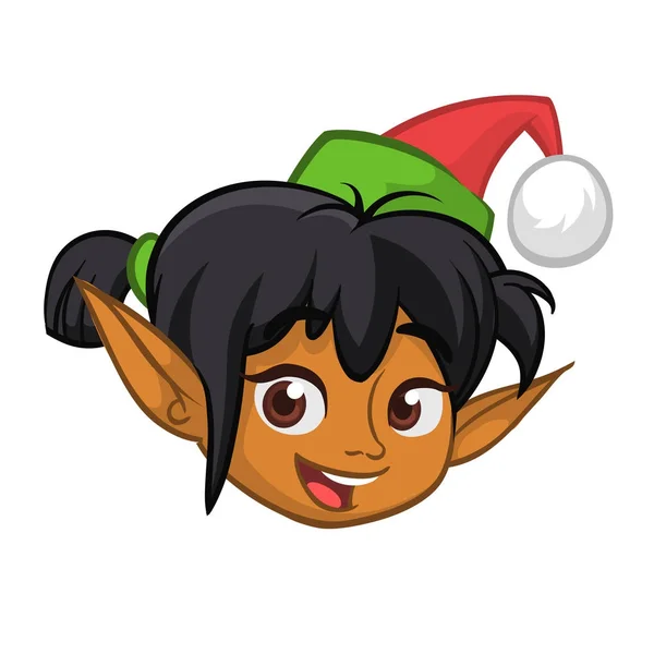 Dessin animé fille de Noël elfe tête icône. Illustration vectorielle isolée sur blanc — Image vectorielle
