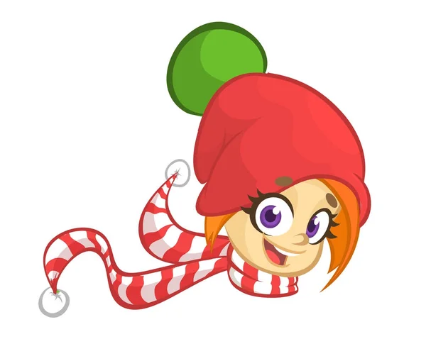 Cartoon Natal menina elfo cabeça ícone. Ilustração vetorial isolada sobre branco — Vetor de Stock