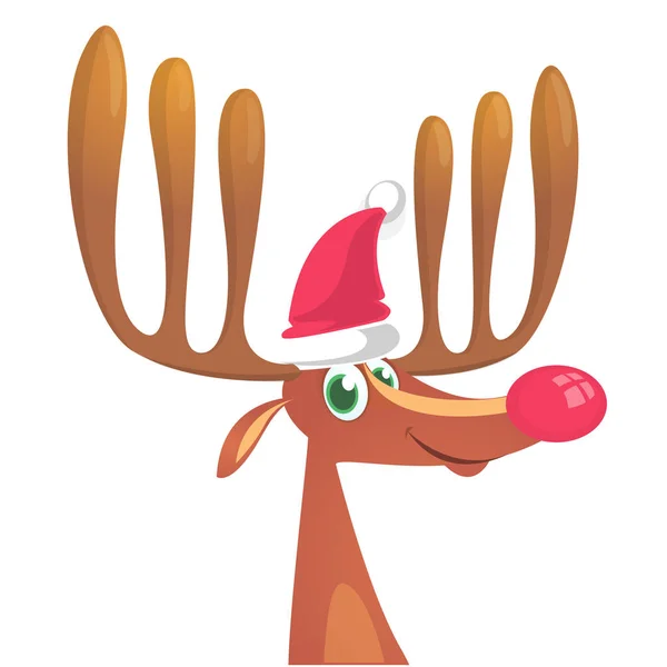 Renas vermelhas engraçadas do nariz dos desenhos animados. ilustração vetor de Natal —  Vetores de Stock
