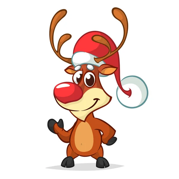 Renas vermelhas engraçadas do nariz dos desenhos animados. ilustração vetor de Natal —  Vetores de Stock