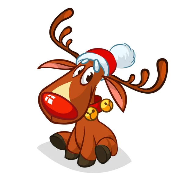 Divertidos renos de la nariz roja de dibujos animados. Ilustración vector de Navidad — Archivo Imágenes Vectoriales