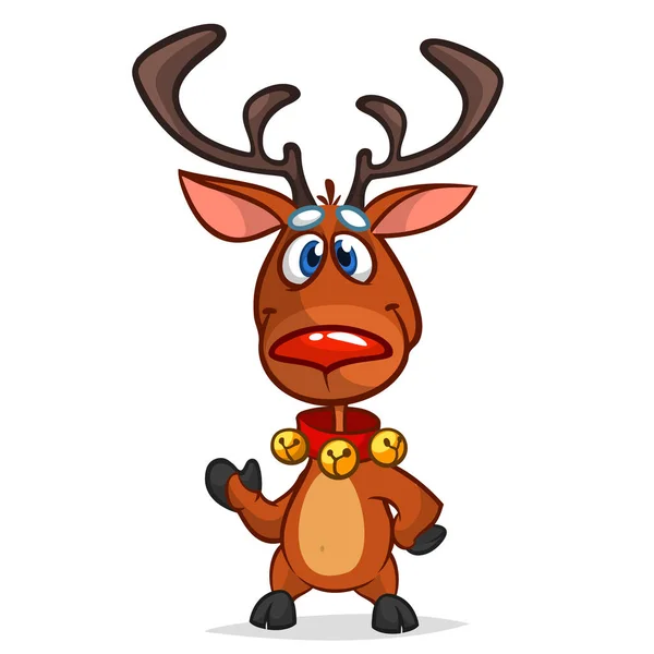 Zabawny kreskówkowy renifer z czerwonym nosem. Boże Narodzenie wektor ilustracja — Wektor stockowy