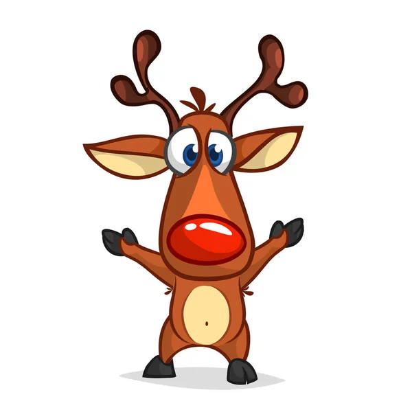 Grappige cartoon rode neus rendieren. Kerst vector illustratie — Stockvector