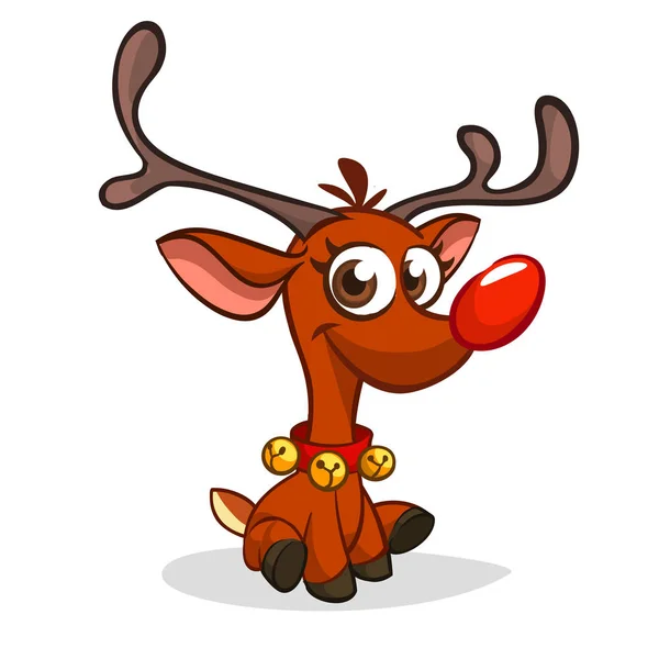 Grappige cartoon rode neus rendieren. Kerst vector illustratie — Stockvector