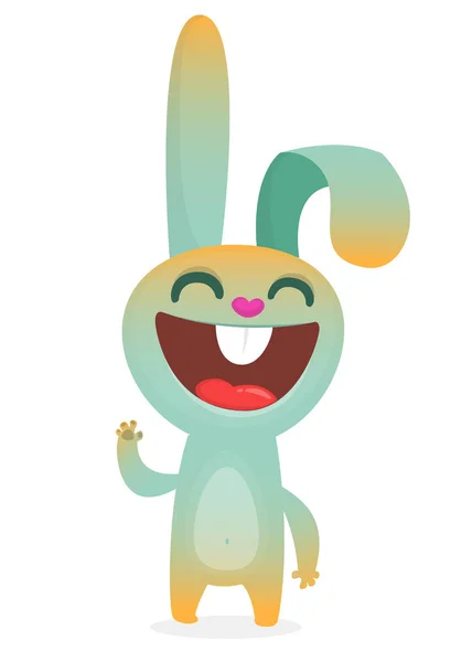 Buon coniglietto cartone animato lauging con gli occhi chiusi. Illustrazione vettoriale — Vettoriale Stock