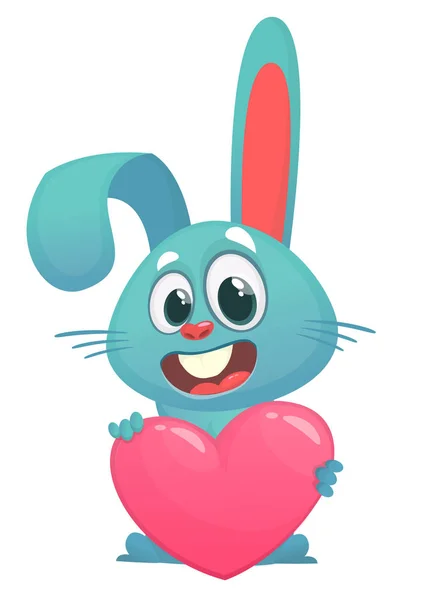 Słodki króliczek z kreskówki trzymający serce. Walentynki. Wektor — Wektor stockowy