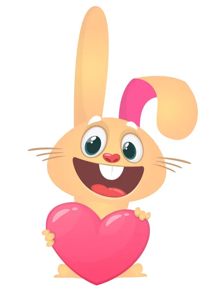 심장을 들고 있는 귀여운 만화 토끼. 성 발렌타인데이. Vector — 스톡 벡터