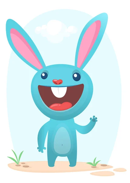 Happy Bunny cartoon geïsoleerd op bosachtergrond. Vectorziekte — Stockvector