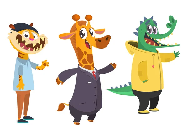 Cartoon hipster animales conjunto. Animales vestidos. Estilo Casual. C — Vector de stock