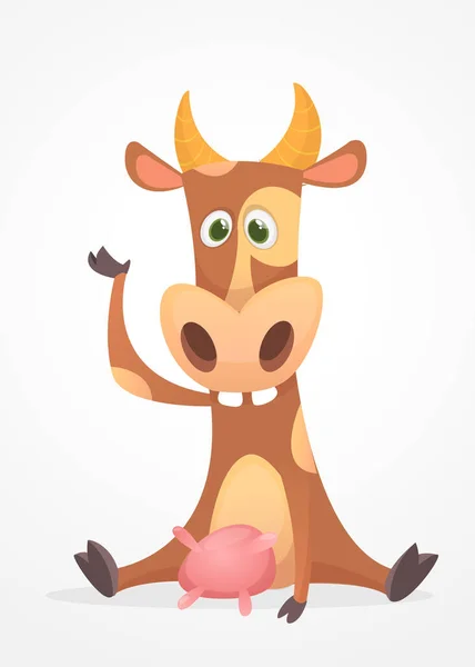 Grappig en schattig koe karakter illustratie — Stockvector