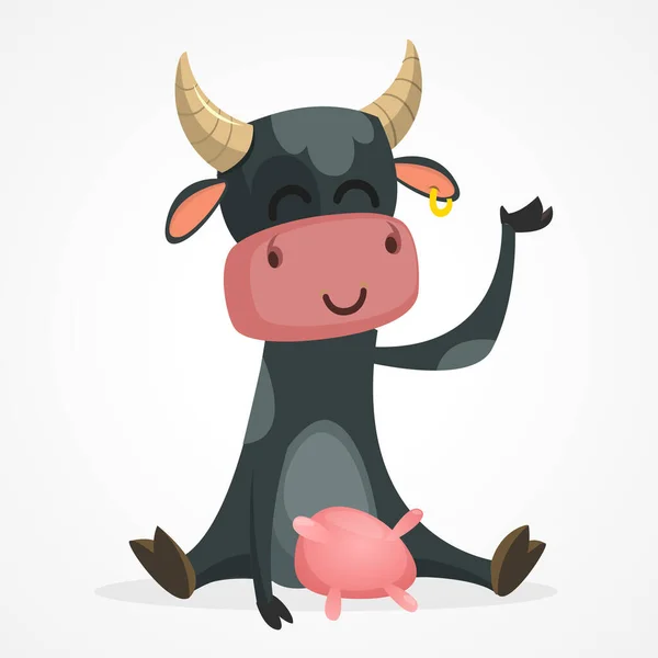 Grappig en schattig koe zitten illustratie — Stockvector