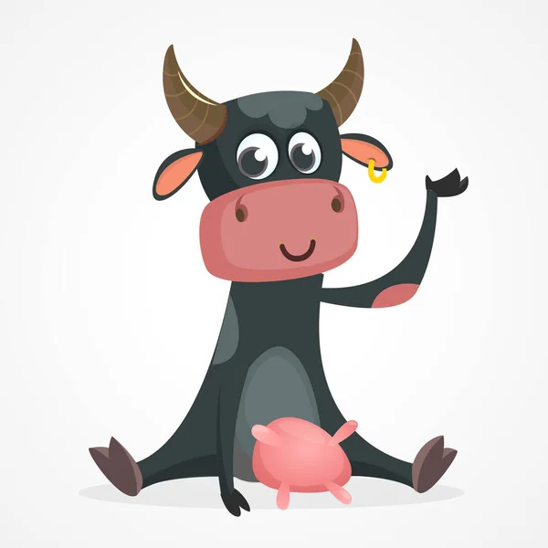 Lustige und niedliche Kuh sitzen Illustration — Stockvektor