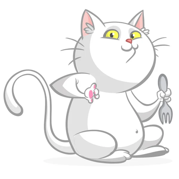 Cartoon Pretty White Fat Cat Sitting Fat Cat Illustration Isolated — Stock Vector