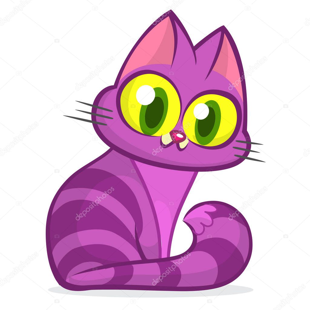 Cartoon pretty purple fat cat. Fat striped cat illustration isolated