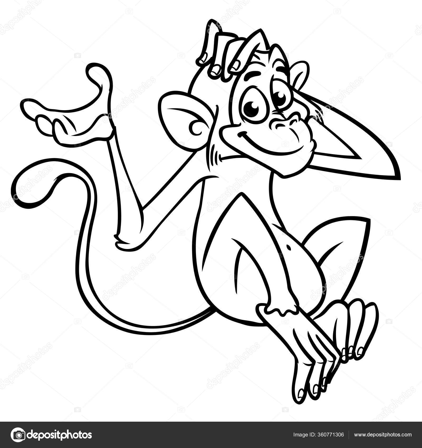 Desenho de um macaco bonito sentado ilustração vetorial macaco desenhado à  mão para colorir