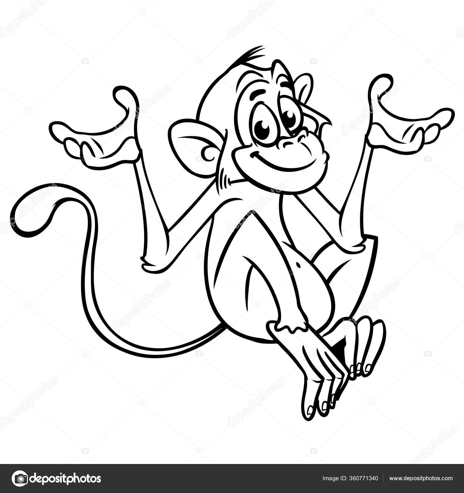 Desenho de um macaco bonito sentado ilustração vetorial macaco desenhado à  mão para colorir