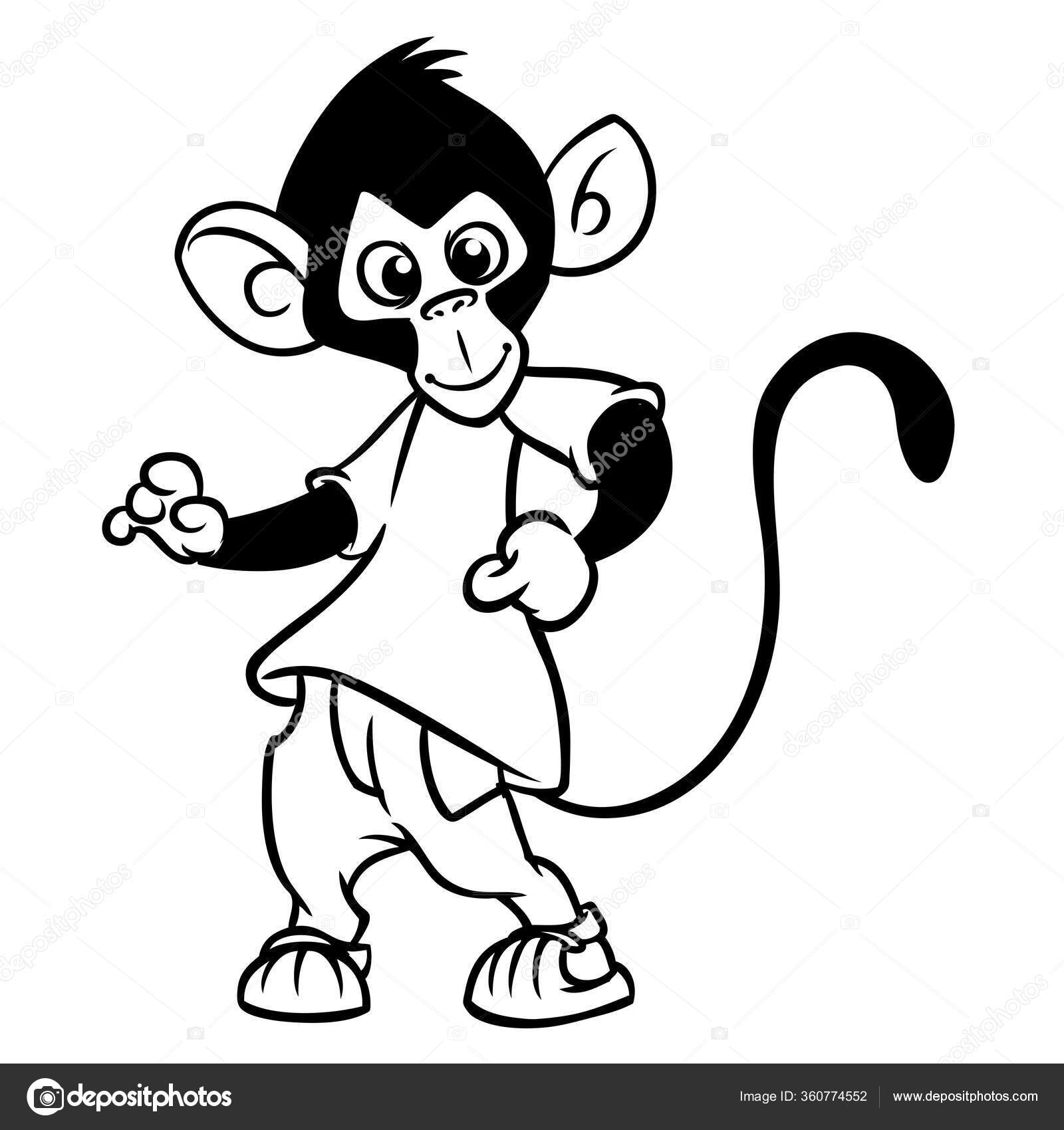 Desenho de um macaco bonito sentado ilustração vetorial macaco desenhado à  mão para colorir