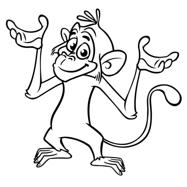 Roztomilý Kreslený Opičí Šimpanz Vektorová Ilustrace Obrysů Opic Design Pro — Stockový vektor